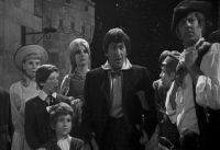 [The Doctor with fictional characters, including Gulliver and Rapunzel.]