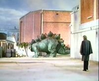 [The Doctor is confronted with a Stegosaurus.]