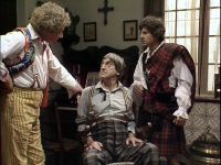 [The 6th Doctor meets the 2nd Doctor and Jamie.]